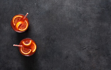 Red orange lemonade with mint..Summer drink. Top view.