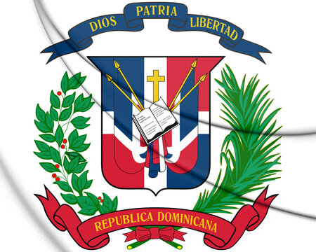 3D Dominican Republic coat of arms. 3D Illustration.