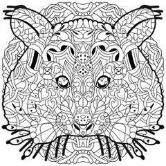Zentangle stylized raccoon with mandala for coloring.