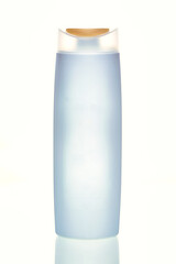 White plastic bottle on a white background, blank for design, place for text