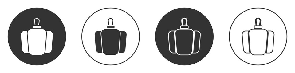 Black Bell pepper or sweet capsicum icon isolated on white background. Circle button. Vector