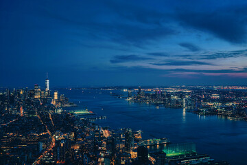 Fototapeta na wymiar city skyline at night beautiful view New York new jersey sky horizon sea river 