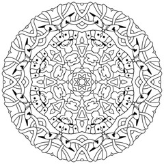 Hand drawn zentangle circular ornament for coloring page.
