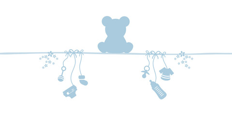 Babykarte Junge Teddy & Icons Retroblau