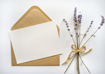 Mockup card with envelope and lavender