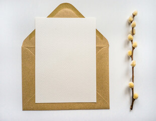 Mockup card with kraft envelope and dry plant