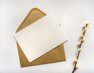 Mockup card with kraft envelope and dry plant