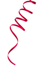 Red satin ribbon isolated on white background. Festive design element.