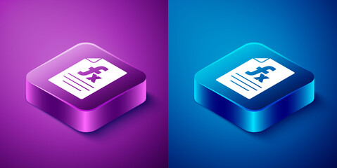 Isometric Function mathematical symbol icon isolated on blue and purple background. Square button. Vector