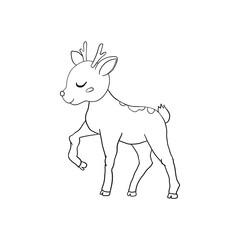 Hand-drawn Sketch of an Isolated Little Deer Black and White Cartoon