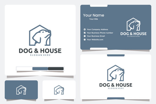 dog and house with line art , logo design 