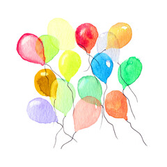 Palloncini colorati, acquerello isolato su sfondo bianco