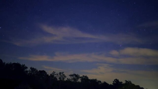 Clouds moving against early morning sky as Milky Way rises, time lapse
