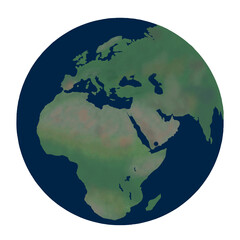 Einfache Illustration der Erde, der Welt mit Sicht aus dem All auf Europa, Afrika und Asien. Ohne Wolken, quadratisches Format