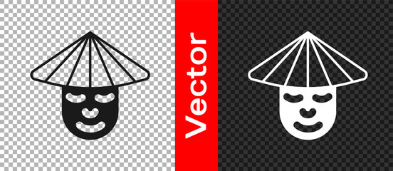 Black Asian or Chinese conical straw hat icon isolated on transparent background. Chinese man. Vector