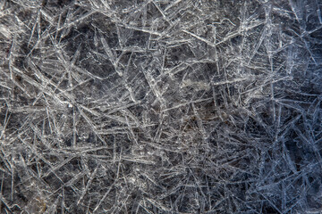 thin shards of ice on a frosty spring day form beautiful patterns of light and shadow
