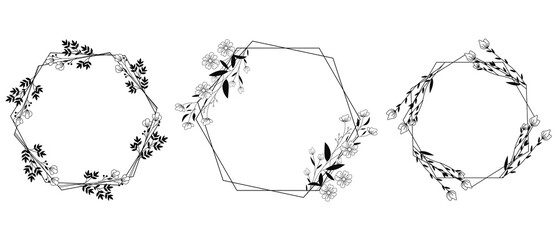 Floral Hexagon botanical frame vector illustration