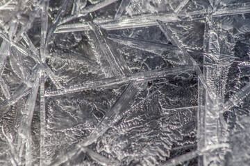 thin shards of ice on a frosty spring day form beautiful patterns of light and shadow
