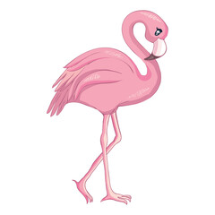 Cartoon flamingo isolated on white background.