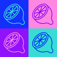 Pop art line Lemon icon isolated on color background. Vector