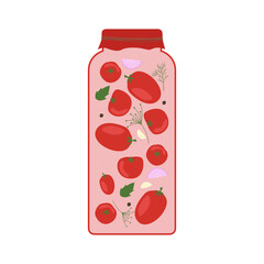A jar of canned tomatoes. Natural organic food. Farm products. Vector illustration