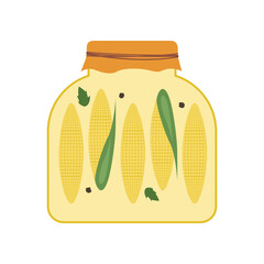 A can of canned corn cobs. Natural organic food. Farm products. Vector illustration