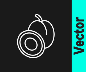 White line Plum fruit icon isolated on black background. Vector