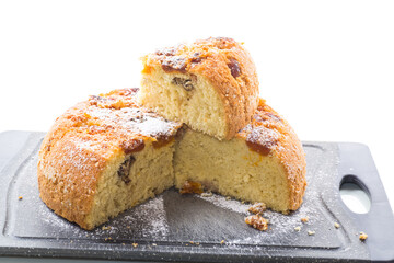 cooked sweet biscuit with dried apricots and nuts inside