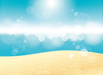 Fototapeta na wymiar 綺麗で眩しい夏の光のイラスト。透明で透き通った海と砂浜。