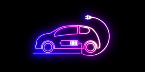 Fototapeta na wymiar Electric car .Eco friendly auto or electric vehicle.Neon car icon.illustration.