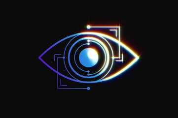 Eye Scanner Logo .Cyber eye on a black background .Electronic nanotechnology .Technologies of the future . illustration .