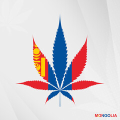 Flag of Mongolia in Marijuana leaf shape. The concept of legalization Cannabis in Mongolia.