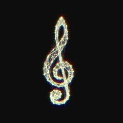 Neon Treble clef .Musical notes.Drawing from lines and dots.music concept. illustration.