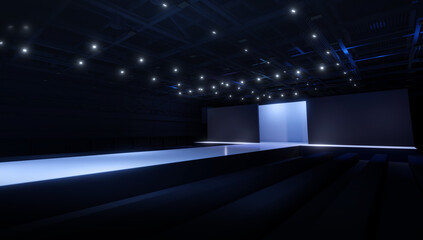Stage event led night light staging in hall ,3D render