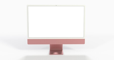 Realistic 3D Computer, with a white screen, isolated on a background