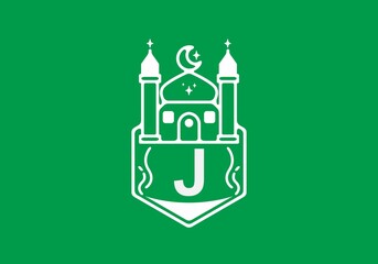 Line art illustration of mosque with J initial letter