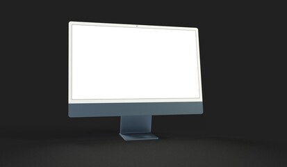 Realistic 3D Computer, with a white screen, isolated on a background