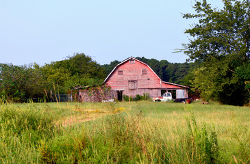 Arkansas Farm With Red Wooden Barn