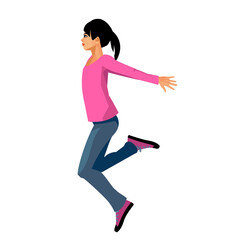 Fototapeta na wymiar Vector isolated figure of a Korean teenage girl jumping with her arms outstretc