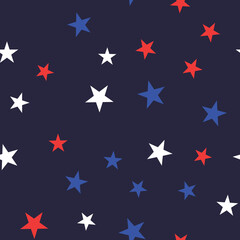 White, Red and Blue Stars with Dots Seamless Pattern