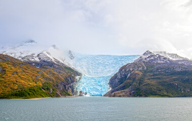 Cruising in Glacier Alley - Patagonia Chile - Landscape of beautiful mountains glaciers and waterfall