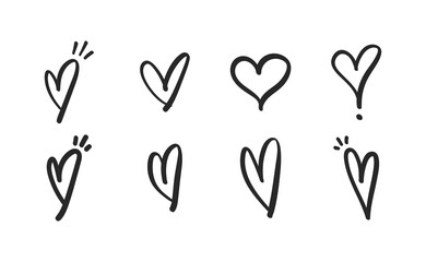 Heart doodles set. Hand drawn vector illustration of hearts. Love symbols.
