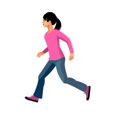 Fototapeta na wymiar Japanese schoolgirl running profile view vector isolated figure