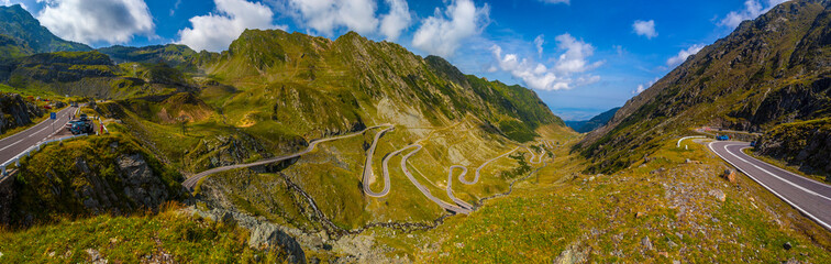 Outstanding panoramic view of Fagaras Mountains, Transfagarasan road, Sibiu County, Romania