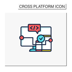 Cross platform software color icon. Implemented on multiple computing platforms. Programming environment. Digitalization concept. Isolated vector illustration