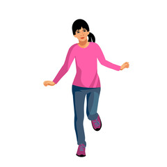Asian teen school girl figure runs forward vector isolated figure