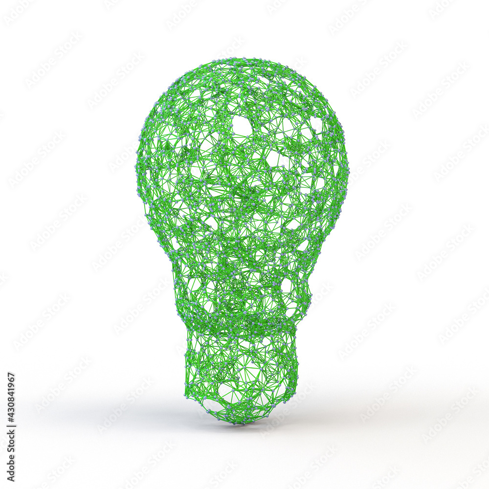 Poster green light bulb in geometric polygonal plexus style.