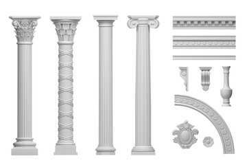 Classic white antique marble columns set