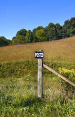 Posted Private Property Sign and Wooden Post