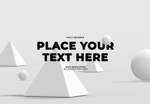 Pyramids and Balls on Light Surface with Floating Ball with Shadows Mock Up